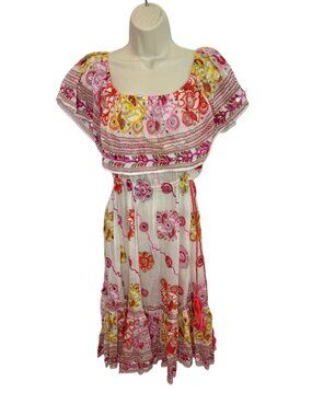 Juliet Dunn London White Multicolor Embellished Midi Dress - One Size